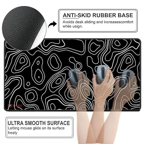 Black Contour Line Large Desk Mat, Desk pad, Mouse Pad