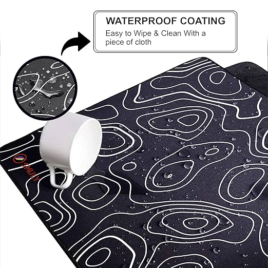 Black Contour Line Mouse Pad 11×23Inch 2mm Extended Gaming Desk Mat with Anti-Slip Rubber Base Mousepad for Smooth Surface Desk pad for PC & Laptop Use Waterproof & Stiched (Black/White) Deskpad