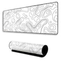 White Contour Line Mouse Pad 11×23Inch 2mm Extended Gaming Desk Mat with Anti-Slip Rubber Base Mousepad for Smooth Surface Desk pad for PC & Laptop Use Waterproof & Stiched (Black/White) Deskpad