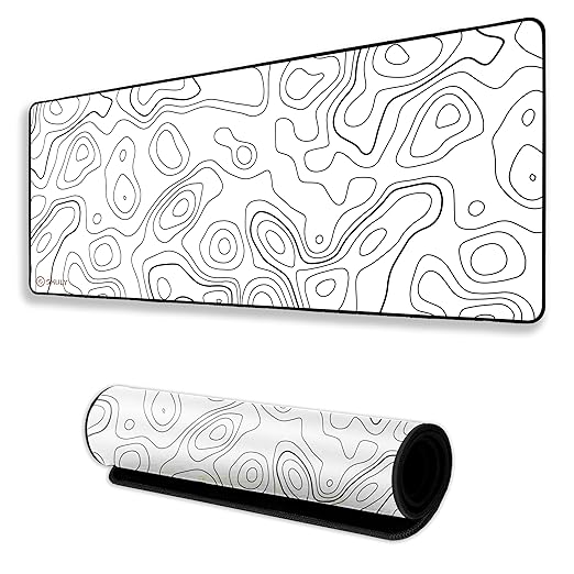 White Contour Line Large Desk Mat, Desk pad, Mouse Pad