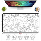 White Contour Line Mouse Pad 11×23Inch 2mm Extended Gaming Desk Mat with Anti-Slip Rubber Base Mousepad for Smooth Surface Desk pad for PC & Laptop Use Waterproof & Stiched (Black/White) Deskpad