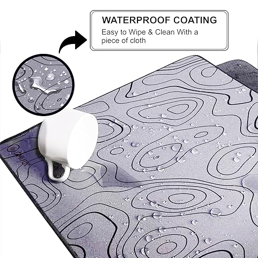 White Contour Line Mouse Pad 11×23Inch 2mm Extended Gaming Desk Mat with Anti-Slip Rubber Base Mousepad for Smooth Surface Desk pad for PC & Laptop Use Waterproof & Stiched (Black/White) Deskpad