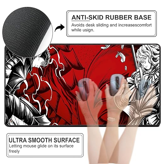 Anime Mouse Pad 11×23 Inch 2mm Extended Gaming Desk Mat with Anti-Slip Rubber Base Mousepad for Smooth Surface Desk pad for PC & Laptop Use Waterproof & Stiched (Multicolour) Deskpad