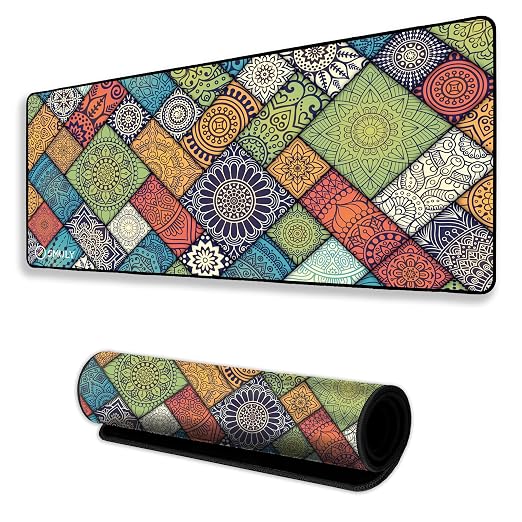 Decorative Mandala Large Gaming Mouse Pad,11x23 Inch Extended Desk Mat, Waterproof Desk Pad with Anti-Slip Rubber Base Mousepad,Stitched Edges,Smooth Surface for Office,PC & Laptop (Multicolour)