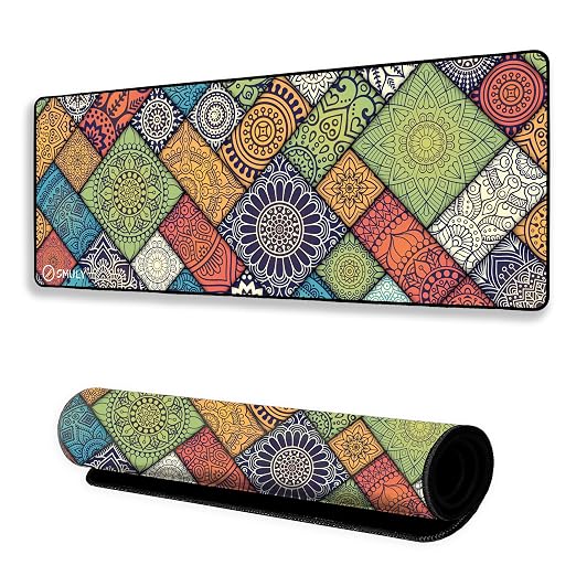 Decorative Mandala Large Gaming Mouse Pad,11x23 Inch Extended Desk Mat, Waterproof Desk Pad with Anti-Slip Rubber Base Mousepad,Stitched Edges,Smooth Surface for Office,PC & Laptop (Multicolour)