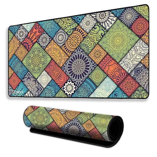 Decorative Mandala Large Gaming Mouse Pad,11x23 Inch Extended Desk Mat, Waterproof Desk Pad with Anti-Slip Rubber Base Mousepad,Stitched Edges,Smooth Surface for Office,PC & Laptop (Multicolour)