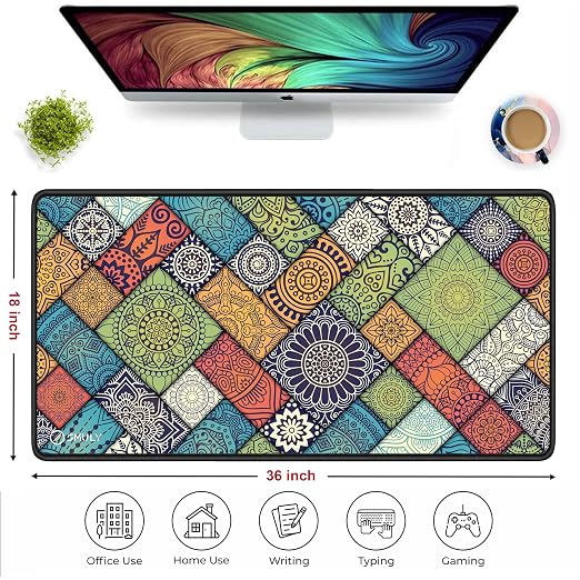 Decorative Mandala Large Gaming Mouse Pad,11x23 Inch Extended Desk Mat, Waterproof Desk Pad with Anti-Slip Rubber Base Mousepad,Stitched Edges,Smooth Surface for Office,PC & Laptop (Multicolour)