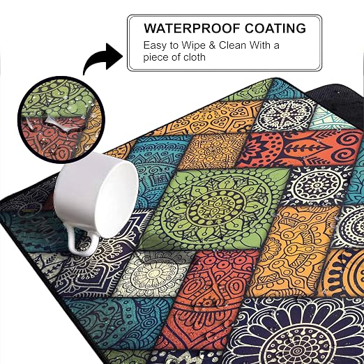 Decorative Mandala Large Gaming Mouse Pad,11x23 Inch Extended Desk Mat, Waterproof Desk Pad with Anti-Slip Rubber Base Mousepad,Stitched Edges,Smooth Surface for Office,PC & Laptop (Multicolour)
