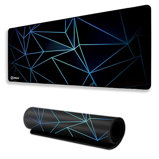 Geometric Print Large Gaming Mouse Pad, 11x23 Inch Extended Desk Mat, Waterproof Desk Pad with Anti-Slip Rubber Base Mousepad,Stitched Edges,Smooth Surface for Office, PC & Laptop (Black/Blue)