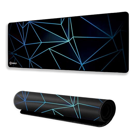 Geometric Print Large Gaming Mouse Pad, 11x23 Inch Extended Desk Mat, Waterproof Desk Pad with Anti-Slip Rubber Base Mousepad,Stitched Edges,Smooth Surface for Office, PC & Laptop (Black/Blue)