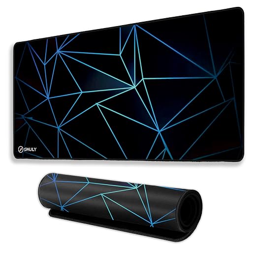 Geometric Print Large Gaming Mouse Pad, 11x23 Inch Extended Desk Mat, Waterproof Desk Pad with Anti-Slip Rubber Base Mousepad,Stitched Edges,Smooth Surface for Office, PC & Laptop (Black/Blue)