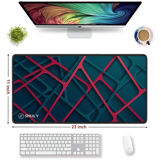 Modern Abstract Large Desk Mat, Extended Mouse Pad 58.5 x 28 cm, Desk Pad, Washable Mousepad, 2mm Thick Non-Slip Rubber Base, Stitched Edges for Office, Home & Workstation (Multicolour)