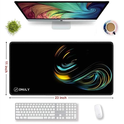 Neon Wave Design Large Desk Mat, Extended Mouse Pad 58.5 x 28 cm, Desk Pad, Washable Mousepad, 2mm Thick Non-Slip Rubber Base, Stitched Edges for Office, Home & Workstation (Multicolour)