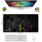 RGB Hexagon Design,Large Desk Mat, Extended Mouse Pad 58.5 x 28 cm, Desk Pad, Washable Mousepad, 2mm Thick Non-Slip Rubber Base, Stitched Edges for Office, Home & Workstation (Multicolour)