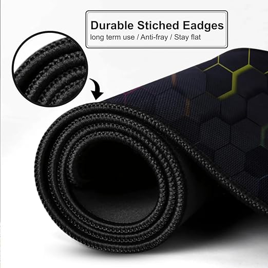 RGB Hexagon Design,Large Desk Mat, Extended Mouse Pad 58.5 x 28 cm, Desk Pad, Washable Mousepad, 2mm Thick Non-Slip Rubber Base, Stitched Edges for Office, Home & Workstation (Multicolour)