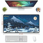 Snowy Mountain Scene Large Desk Mat, Extended Mouse Pad 58.5 x 28 cm, Desk Pad, Washable Mousepad, 2mm Thick Non-Slip Rubber Base, Stitched Edges for Office, Home & Workstation (Multicolour)