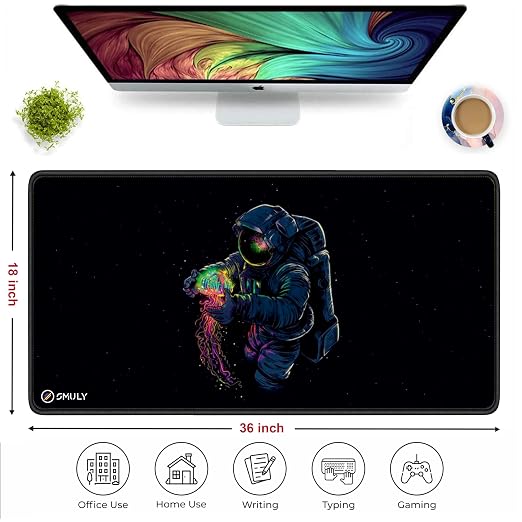 Astronaut Space Mouse Pad 18×36 Inch 3mm Extended Gaming Desk Mat with Anti-Slip Rubber Base Mousepad for Smooth Surface Desk pad for PC & Laptop Use Waterproof & Stiched (Multicolour) Deskpad