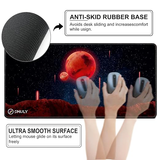 Red Planet Space Design Large Desk Mat, Extended Mouse Pad 58.5 x 28 cm, Desk Pad, Washable Mousepad, 2mm Thick Non-Slip Rubber Base, Stitched Edges for Office, Home & Workstation (Multicolour)