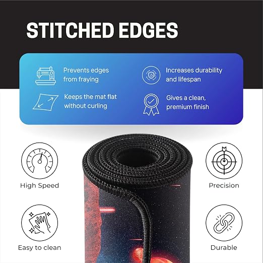 Red Planet Space Design Large Desk Mat, Extended Mouse Pad 58.5 x 28 cm, Desk Pad, Washable Mousepad, 2mm Thick Non-Slip Rubber Base, Stitched Edges for Office, Home & Workstation (Multicolour)