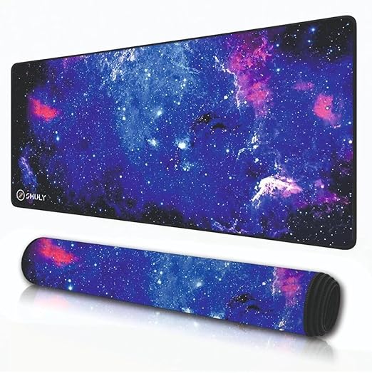 Cosmic Galaxy Space Large Desk Mat, Extended Mouse Pad 58.5 x 28 cm, Desk Pad, Washable Mousepad, 2mm Thick Non-Slip Rubber Base, Stitched Edges for Office, Home & Workstation (Multicolour)