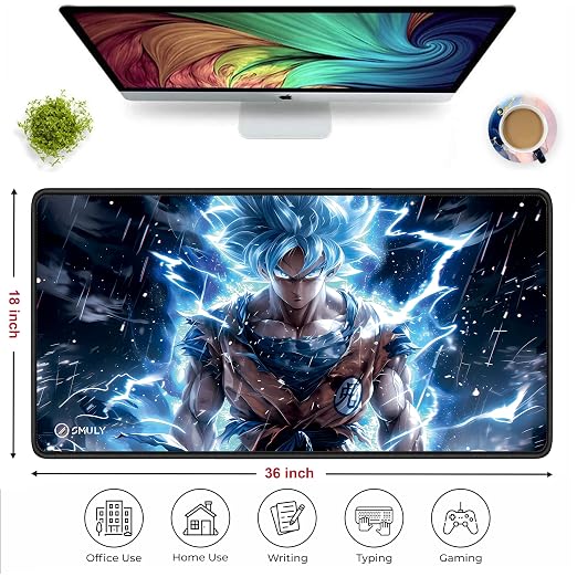Blue Energy Anime Mouse Pad 11×23 Inch 2mm Extended Gaming Desk Mat with Anti-Slip Rubber Base Mousepad for Smooth Surface Desk pad for PC & Laptop Use Waterproof & Stiched (Multicolour) Deskpad