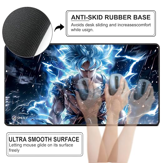 Blue Energy Anime Mouse Pad 11×23 Inch 2mm Extended Gaming Desk Mat with Anti-Slip Rubber Base Mousepad for Smooth Surface Desk pad for PC & Laptop Use Waterproof & Stiched (Multicolour) Deskpad
