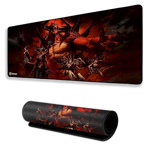 Demon King Army Mouse Pad 18×36 Inch 3mm Extended Gaming Desk Mat with Anti-Slip Rubber Base Mousepad for Smooth Surface Desk pad for PC & Laptop Use Waterproof & Stiched (Multicolour) Deskpad