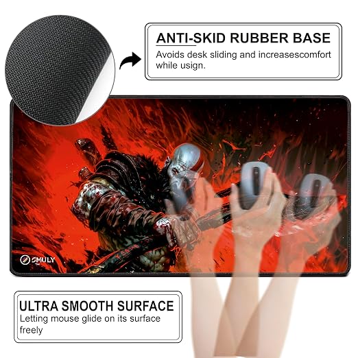 Action Warrior Theme Mouse Pad 11×23 Inch 2mm Extended Gaming Desk Mat with Anti-Slip Rubber Base Mousepad for Smooth Surface Desk pad for PC & Laptop Use Waterproof & Stiched (Multicolour)