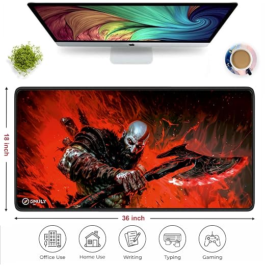 Action Warrior Theme Mouse Pad 11×23 Inch 2mm Extended Gaming Desk Mat with Anti-Slip Rubber Base Mousepad for Smooth Surface Desk pad for PC & Laptop Use Waterproof & Stiched (Multicolour)