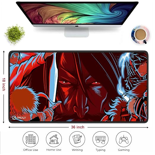 Samurai Warrior Mouse Pad 11×23 Inch 2mm Extended Gaming Desk Mat with Anti-Slip Rubber Base Mousepad for Smooth Surface Desk pad for PC & Laptop Use Waterproof & Stiched (Multicolour) Deskpad