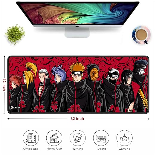 Akatsuki Anime Mouse Pad 11×23 Inch 2mm Extended Gaming Desk Mat with Anti-Slip Rubber Base Mousepad for Smooth Surface Desk pad for PC & Laptop Use Waterproof & Stiched (Multicolour) Deskpad
