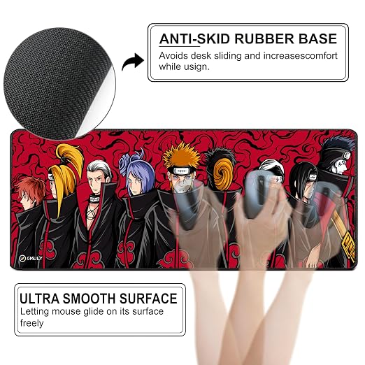 Akatsuki Anime Mouse Pad 11×23 Inch 2mm Extended Gaming Desk Mat with Anti-Slip Rubber Base Mousepad for Smooth Surface Desk pad for PC & Laptop Use Waterproof & Stiched (Multicolour) Deskpad