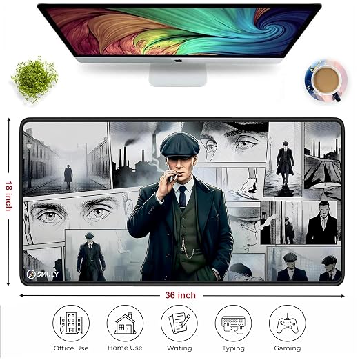 Vintage Gangster Mouse Pad 11×23 Inch 2mm Extended Gaming Desk Mat with Anti-Slip Rubber Base Mousepad for Smooth Surface Desk pad for PC & Laptop Use Waterproof & Stiched (Multicolour) Deskpad