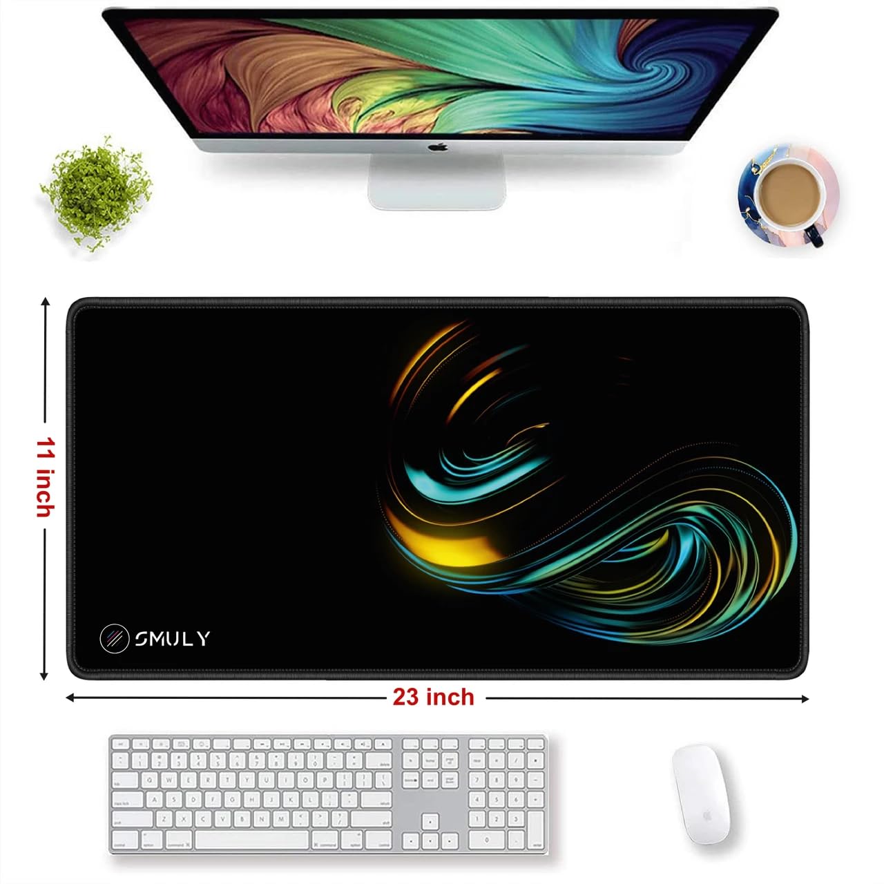 Neon Wave Print Extended Mouse Pad Desk Mat