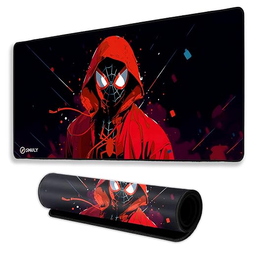 Gaming Mouse Pad, Large Desk Mat 11 x 23 inch, Extended Washable Mousepad, Desk Pad, 2mm Thick Non-Slip Rubber Base, Stitched Edges, Smooth Surface (Multicolour) – Red Hoodie Spider Design