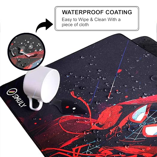 Gaming Mouse Pad, Large Desk Mat 11 x 23 inch, Extended Washable Mousepad, Desk Pad, 2mm Thick Non-Slip Rubber Base, Stitched Edges, Smooth Surface (Multicolour) – Red Hoodie Spider Design