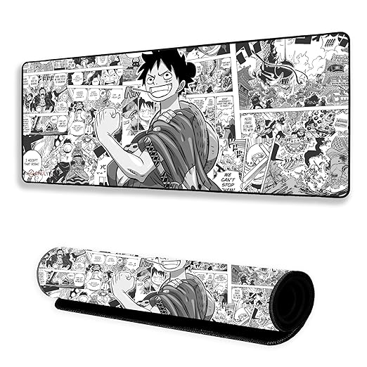 Pirate Anime Mouse Pad 11×23 Inch 2mm Extended Gaming Desk Mat with Anti-Slip Rubber Base Mousepad for Smooth Surface Desk pad for PC & Laptop Use Waterproof & Stiched (Black/White) Deskpad