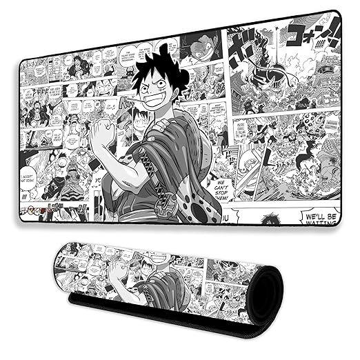 Pirate Anime Mouse Pad 11×23 Inch 2mm Extended Gaming Desk Mat with Anti-Slip Rubber Base Mousepad for Smooth Surface Desk pad for PC & Laptop Use Waterproof & Stiched (Black/White) Deskpad