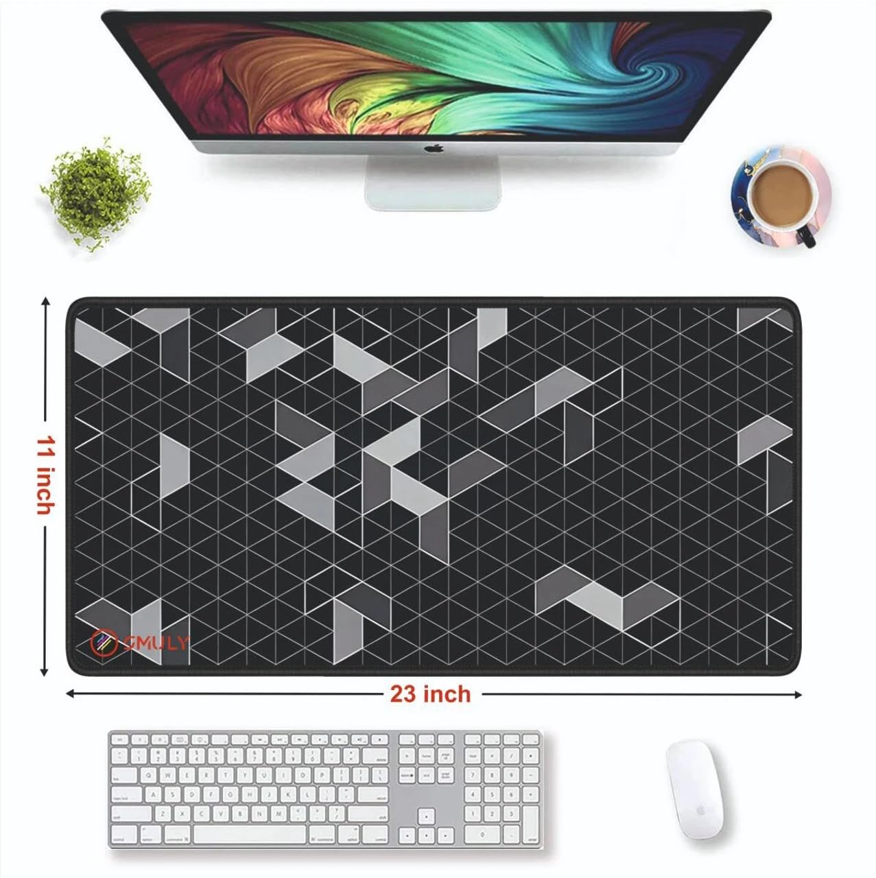Abstract Geometric Grid Print Extended Gaming Mouse Pad Desk Mat