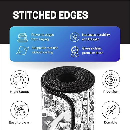 Pirate Anime Mouse Pad 11×23 Inch 2mm Extended Gaming Desk Mat with Anti-Slip Rubber Base Mousepad for Smooth Surface Desk pad for PC & Laptop Use Waterproof & Stiched (Black/White) Deskpad