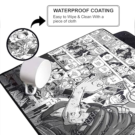 Pirate Anime Mouse Pad 11×23 Inch 2mm Extended Gaming Desk Mat with Anti-Slip Rubber Base Mousepad for Smooth Surface Desk pad for PC & Laptop Use Waterproof & Stiched (Black/White) Deskpad