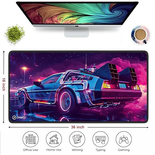 Retro Car Design Mouse Pad 11×23 Inch 2mm Extended Gaming Desk Mat with Anti-Slip Rubber Base Mousepad for Smooth Surface Desk pad for PC & Laptop Use Waterproof & Stiched (Multicolour) Deskpad