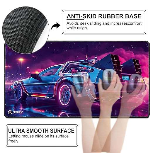Retro Car Design Mouse Pad 11×23 Inch 2mm Extended Gaming Desk Mat with Anti-Slip Rubber Base Mousepad for Smooth Surface Desk pad for PC & Laptop Use Waterproof & Stiched (Multicolour) Deskpad