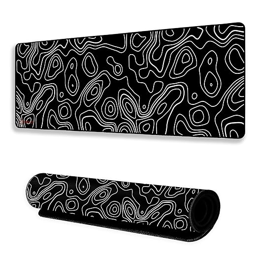 Black Contour Line Large Desk Mat, Desk pad, Mouse Pad