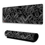 Black Contour Line Mouse Pad 11×23Inch 2mm Extended Gaming Desk Mat with Anti-Slip Rubber Base Mousepad for Smooth Surface Desk pad for PC & Laptop Use Waterproof & Stiched (Black/White) Deskpad