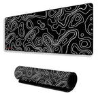 Black Contour Line Mouse Pad 11×23Inch 2mm Extended Gaming Desk Mat with Anti-Slip Rubber Base Mousepad for Smooth Surface Desk pad for PC & Laptop Use Waterproof & Stiched (Black/White) Deskpad