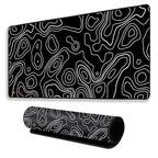 Black Contour Line Mouse Pad 11×23Inch 2mm Extended Gaming Desk Mat with Anti-Slip Rubber Base Mousepad for Smooth Surface Desk pad for PC & Laptop Use Waterproof & Stiched (Black/White) Deskpad