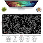 Black Contour Line Mouse Pad 11×23Inch 2mm Extended Gaming Desk Mat with Anti-Slip Rubber Base Mousepad for Smooth Surface Desk pad for PC & Laptop Use Waterproof & Stiched (Black/White) Deskpad