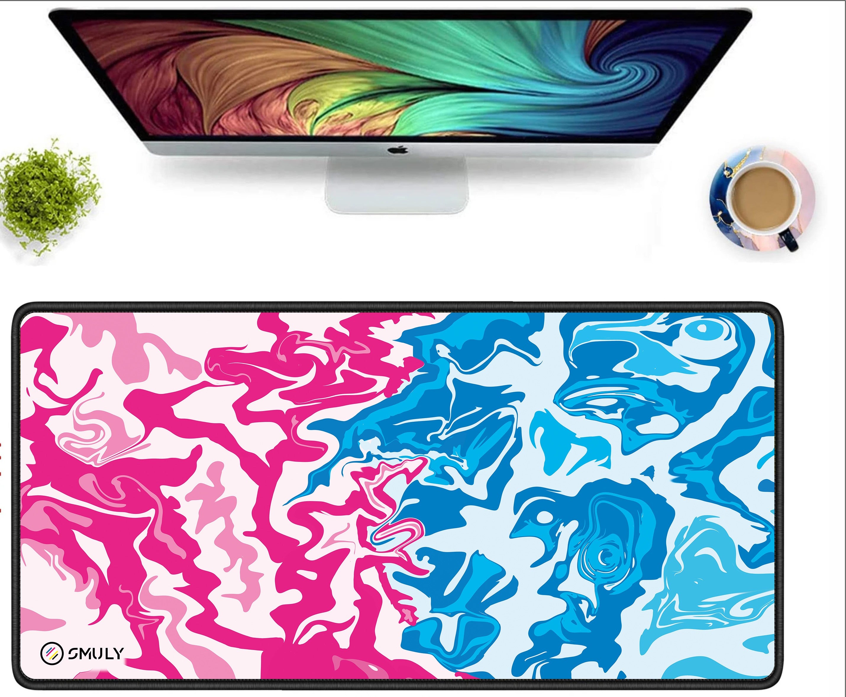 Pink Blue Fluid Art Large Desk Mat, Desk Pad, Mouse Pad