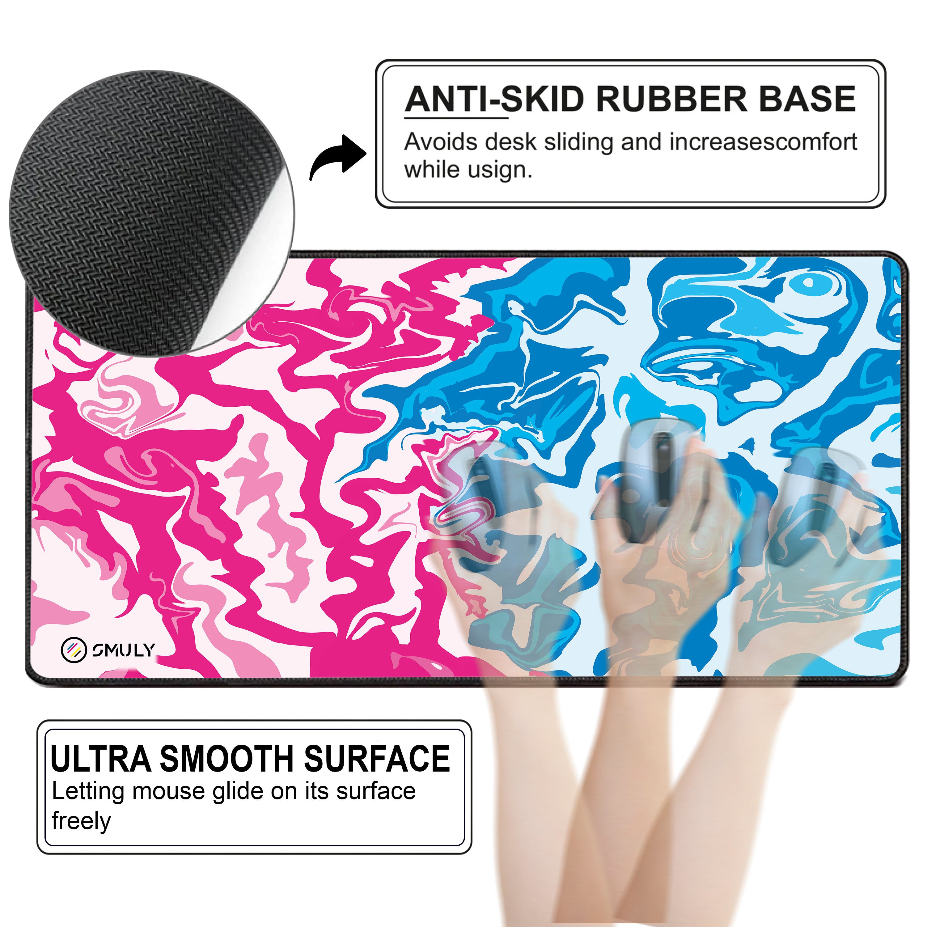 Pink Blue Fluid Art Large Desk Mat, Desk Pad, Mouse Pad